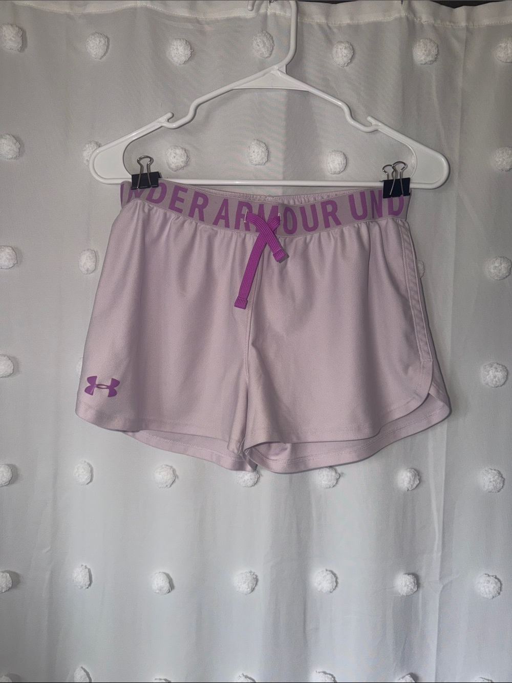 Under Armour Women's Lavender Athletic Shorts with Purple Accents